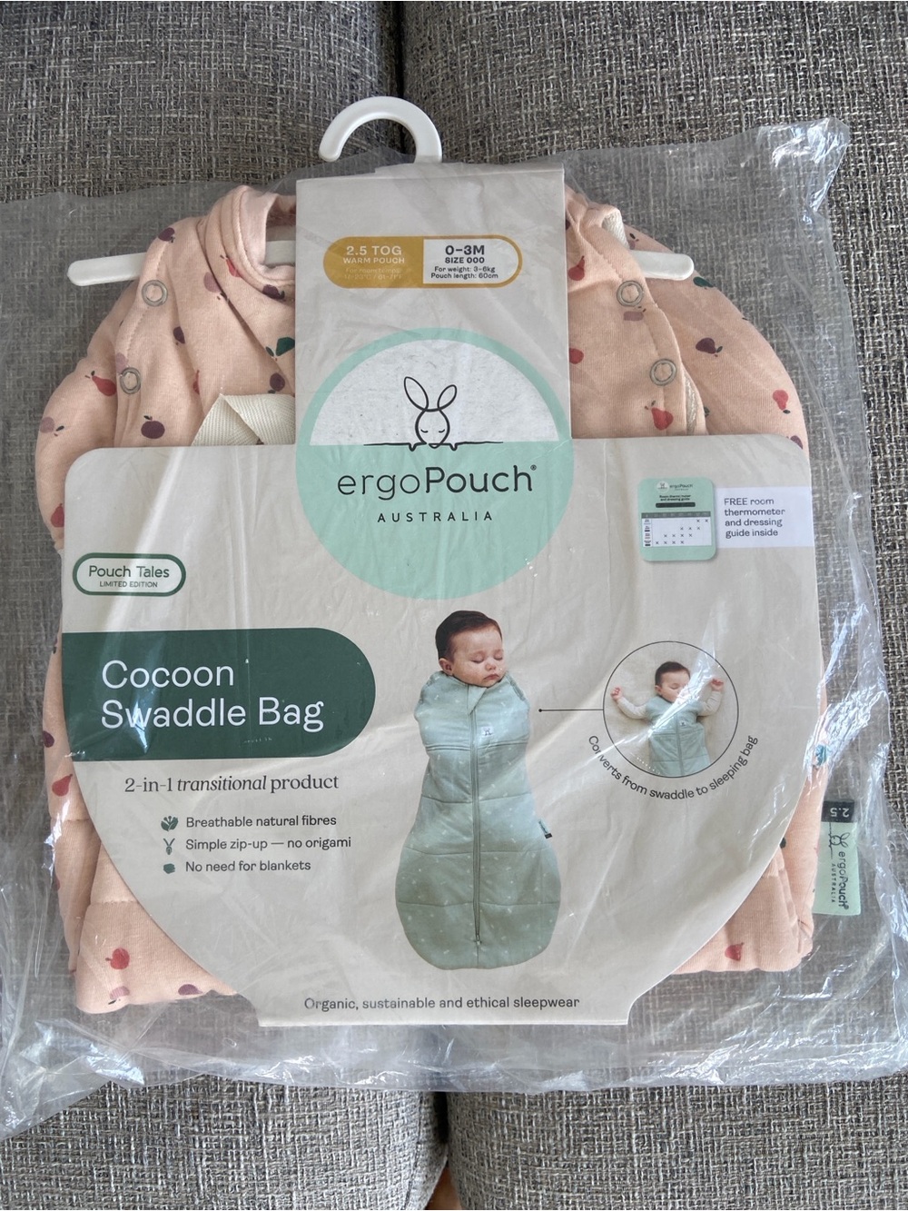 Ergopouch Peach Cocoon Swaddle Bag 2.5tog 0-3m